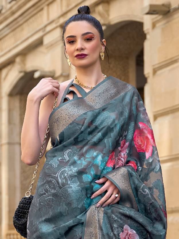 Teal Blue Elegant Brasso Madurai Saree with Unstitched Blouse Piece Clothsvilla