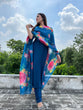 Load image into Gallery viewer, Teal Blue Elegant Cotton Silk Suit Set with Floral Organza Dupatta