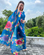 Load image into Gallery viewer, Teal Blue Elegant Cotton Silk Suit Set with Floral Organza Dupatta