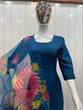 Load image into Gallery viewer, Teal Blue Elegant Cotton Silk Suit Set with Floral Organza Dupatta