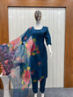 Load image into Gallery viewer, Teal Blue Elegant Cotton Silk Suit Set with Floral Organza Dupatta