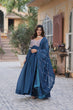 Load image into Gallery viewer, Teal Blue Elegant Embroidered Georgette Gown with Dupatta – Luxe Designer Collection