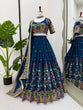 Load image into Gallery viewer, Teal Blue Elegant Faux Georgette Lehenga Choli Set with Thread &amp; Sequin Work – Includes Dupatta ClothsVilla