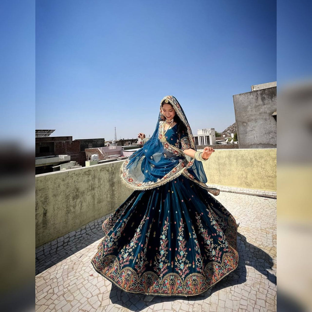 Teal Blue Elegant Faux Georgette Lehenga Choli Set with Thread & Sequin Work – Includes Dupatta ClothsVilla