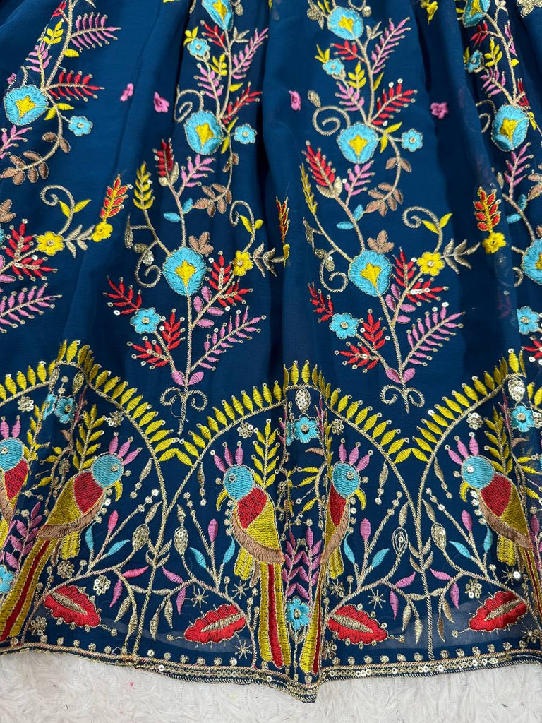 Teal Blue Elegant Faux Georgette Lehenga Choli Set with Thread & Sequin Work – Includes Dupatta ClothsVilla