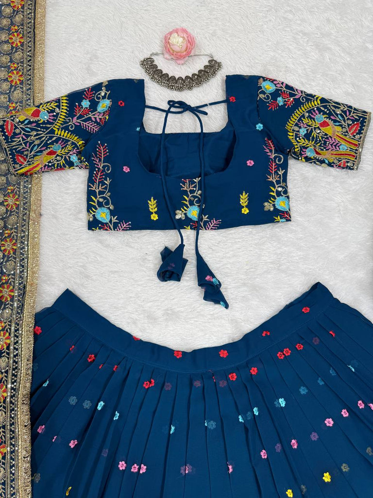 Teal Blue Elegant Faux Georgette Lehenga Choli Set with Thread & Sequin Work – Includes Dupatta ClothsVilla