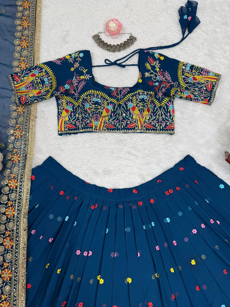 Teal Blue Elegant Faux Georgette Lehenga Choli Set with Thread & Sequin Work – Includes Dupatta ClothsVilla