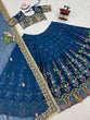 Load image into Gallery viewer, Teal Blue Elegant Faux Georgette Lehenga Choli Set with Thread &amp; Sequin Work – Includes Dupatta ClothsVilla
