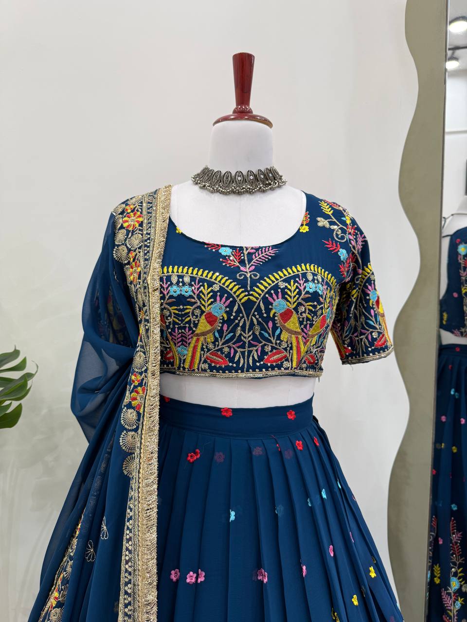 Teal Blue Elegant Faux Georgette Lehenga Choli Set with Thread & Sequin Work – Includes Dupatta ClothsVilla