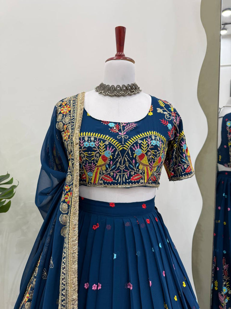 Teal Blue Elegant Faux Georgette Lehenga Choli Set with Thread & Sequin Work – Includes Dupatta ClothsVilla