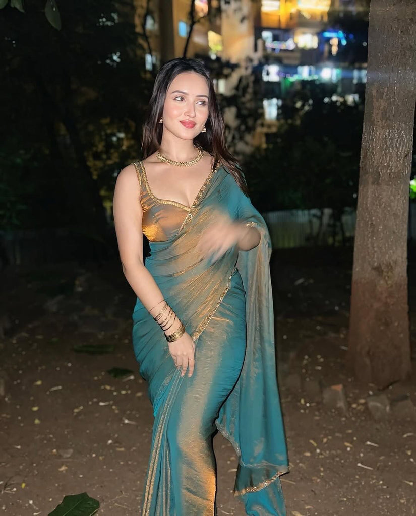 Teal Blue Elegant Marble Chiffon Saree – Soft, Lightweight & Stylish Drape
