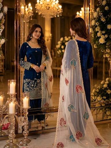 Teal Blue Embroidered Farshi Palazzo Set ClothsVilla