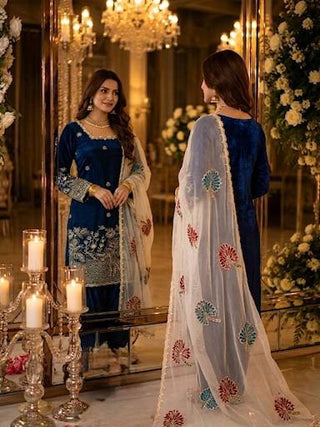 Teal Blue Embroidered Farshi Palazzo Set ClothsVilla