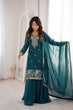 Load image into Gallery viewer, Teal Blue Embroidered Kurta Sharara Set ClothsVilla