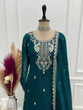 Load image into Gallery viewer, Teal Blue Embroidered Kurta Sharara Set ClothsVilla
