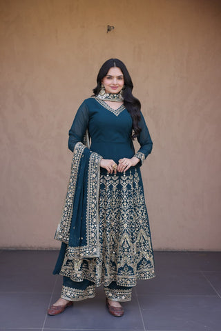 Teal Blue Embroidered Multi-Sequin Gown ClothsVilla