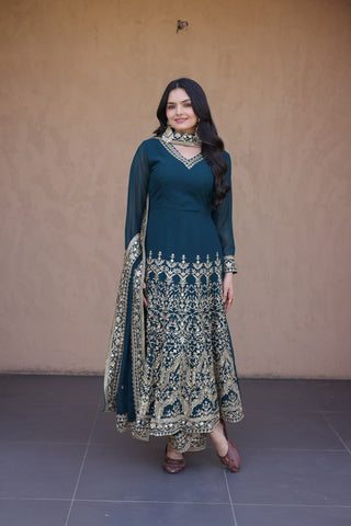 Teal Blue Embroidered Multi-Sequin Gown ClothsVilla