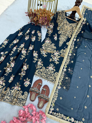 Teal Blue Embroidered Palazzo Suit Clothsvilla