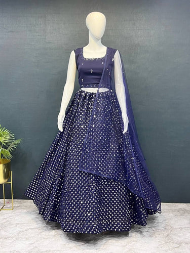 Teal Blue Exquisite Heavy Georgette Embroidered Lehenga Set with Sequins & Net Dupatta ClothsVilla