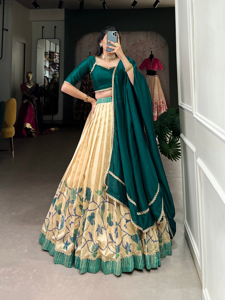 Teal Blue Exquisite Silk Lehenga Set with Lace Touch - Stitched, Perfect for Every Celebration
