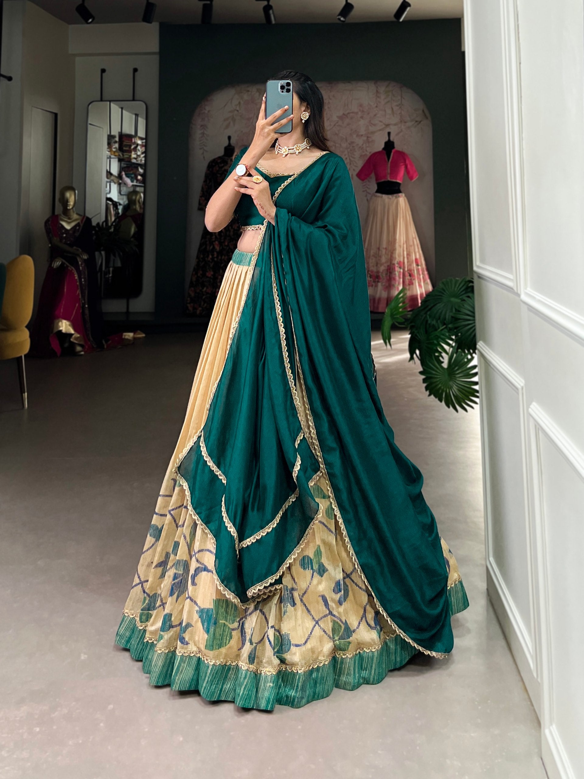 Teal Blue Exquisite Silk Lehenga Set with Lace Touch - Stitched, Perfect for Every Celebration Main image