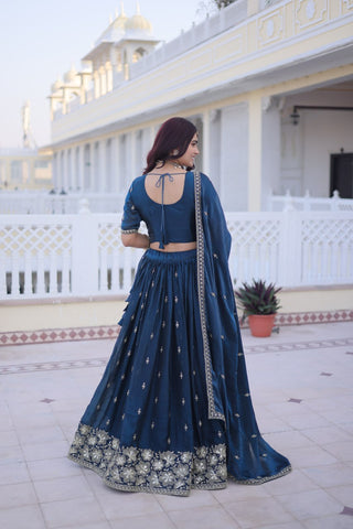 Teal Blue Fendy Silk Lehenga Set ClothsVilla