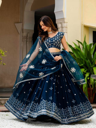 Teal Blue Georgette Embroidered Lehenga Set ClothsVilla