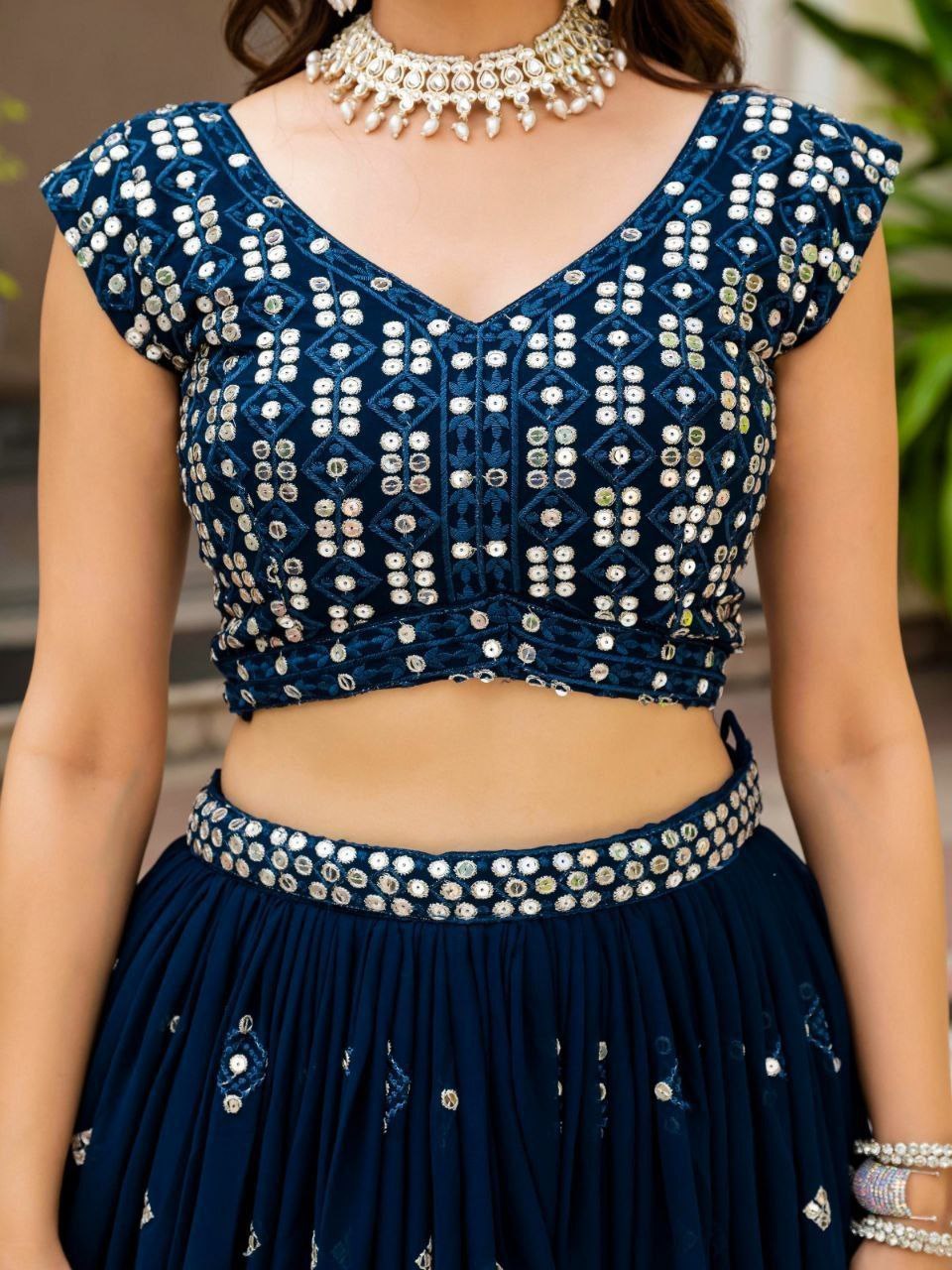 Teal Blue Georgette Embroidered Lehenga Set ClothsVilla