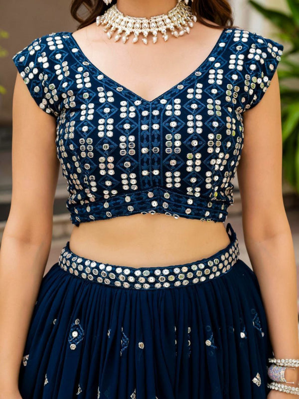 Teal Blue Georgette Embroidered Lehenga Set ClothsVilla