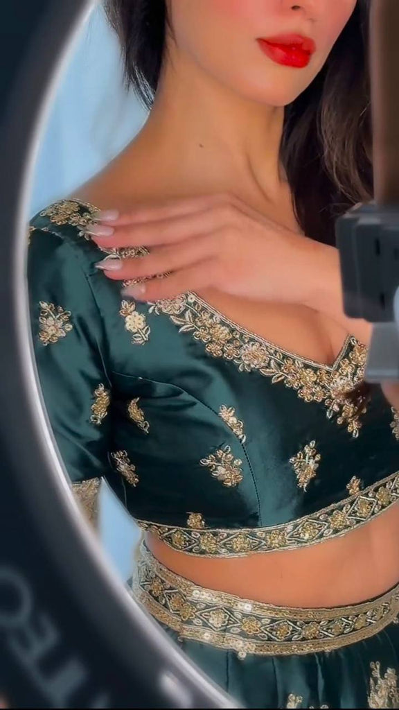 Teal Blue Graceful Japan Satin Semi-Stitched Lehenga Set with Sequence Embroidery & Soft Net Dupatta ClothsVilla