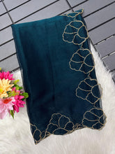 Load image into Gallery viewer, Teal Blue Lotus Jari Silk Saree with Exquisite Golden Handwork &amp; Running Blouse ClothsVilla