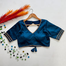 Load image into Gallery viewer, Teal Blue Manali Silk Blouse with Beautiful Sequin Lace Work ClothsVilla