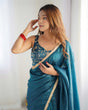 Load image into Gallery viewer, Teal Blue Mauve Elegant Ready-to-Wear Gold Crush Tissue Silk Saree with Fully Stitched Blouse - Premium Quality