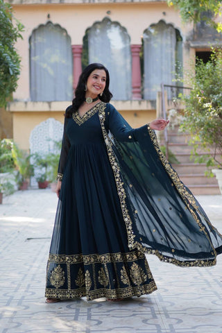 Teal Blue Premium Designer Readymade Gown