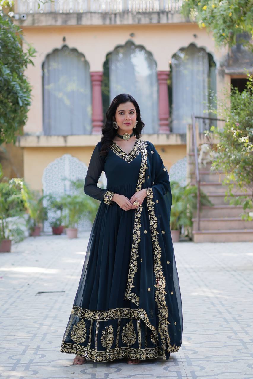 Teal Blue Premium Designer Readymade Gown