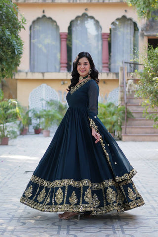 Teal Blue Premium Designer Readymade Gown