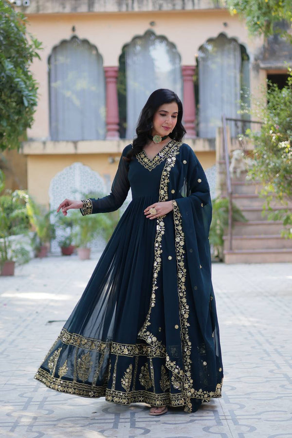 Teal Blue Premium Designer Readymade Gown
