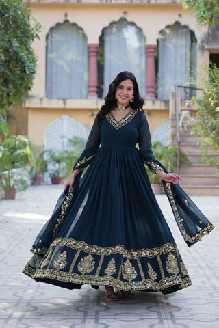 Teal Blue Premium Designer Readymade Gown