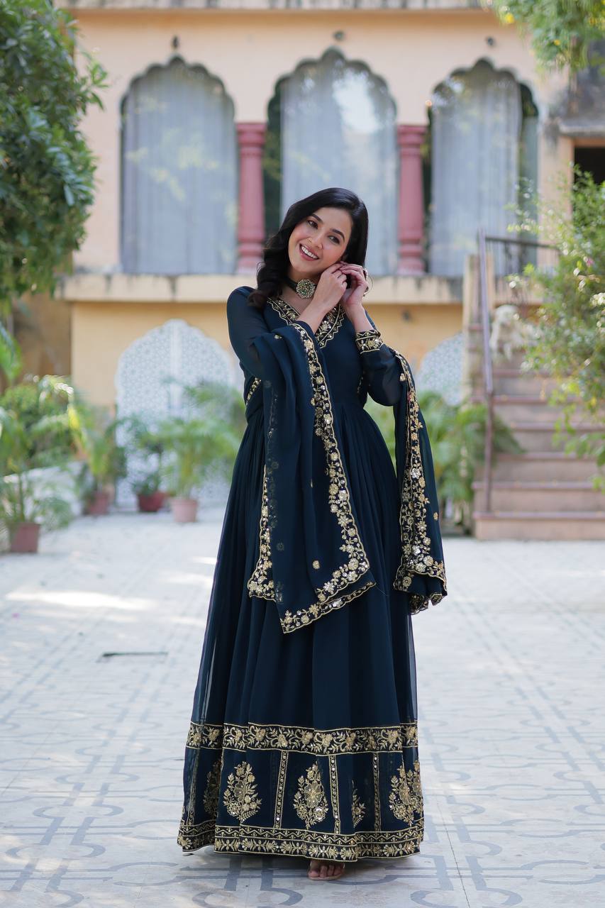 Teal Blue Premium Designer Readymade Gown
