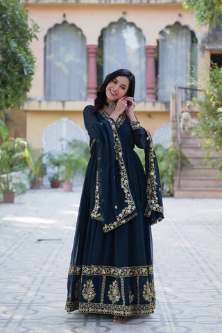 Teal Blue Premium Designer Readymade Gown