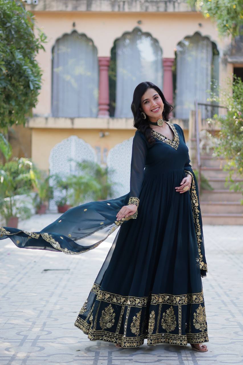 Teal Blue Premium Designer Readymade Gown