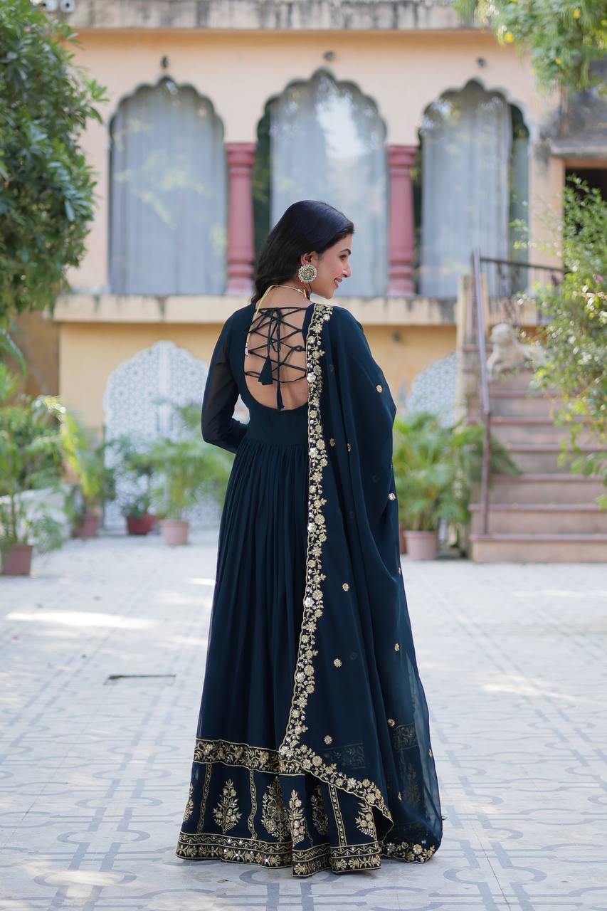 Teal Blue Premium Designer Readymade Gown