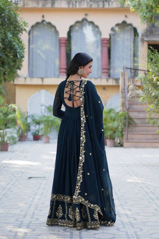 Teal Blue Premium Designer Readymade Gown