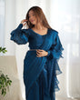Load image into Gallery viewer, Teal Blue Premium Ready-to-Wear Organza Ruffle Saree with Stitched Blouse
