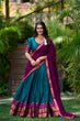 Load image into Gallery viewer, Teal Blue South Style Poly Cotton Half Saree – A Timeless Blend of Tradition &amp; Elegance
