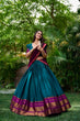 Load image into Gallery viewer, Teal Blue South Style Poly Cotton Half Saree – A Timeless Blend of Tradition &amp; Elegance