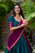 Load image into Gallery viewer, Teal Blue South Style Poly Cotton Half Saree – A Timeless Blend of Tradition &amp; Elegance