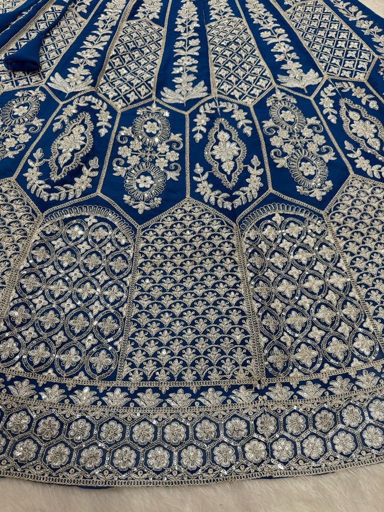 Teal Blue Stunning Faux Georgette Semi-Stitched Lehenga Choli Set with Cording Dori & Sequin Work ClothsVilla