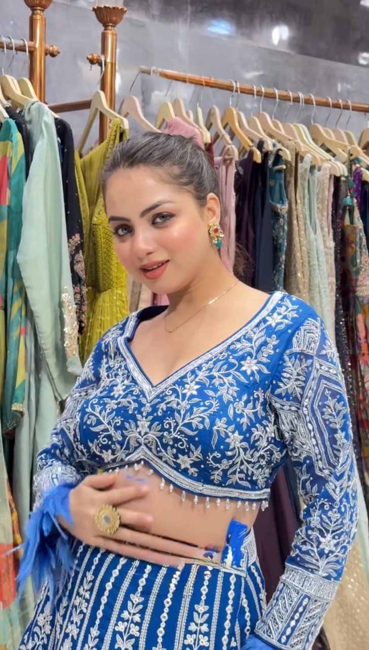 Teal Blue Stunning Faux Georgette Semi-Stitched Lehenga Choli Set with Cording Dori & Sequin Work ClothsVilla