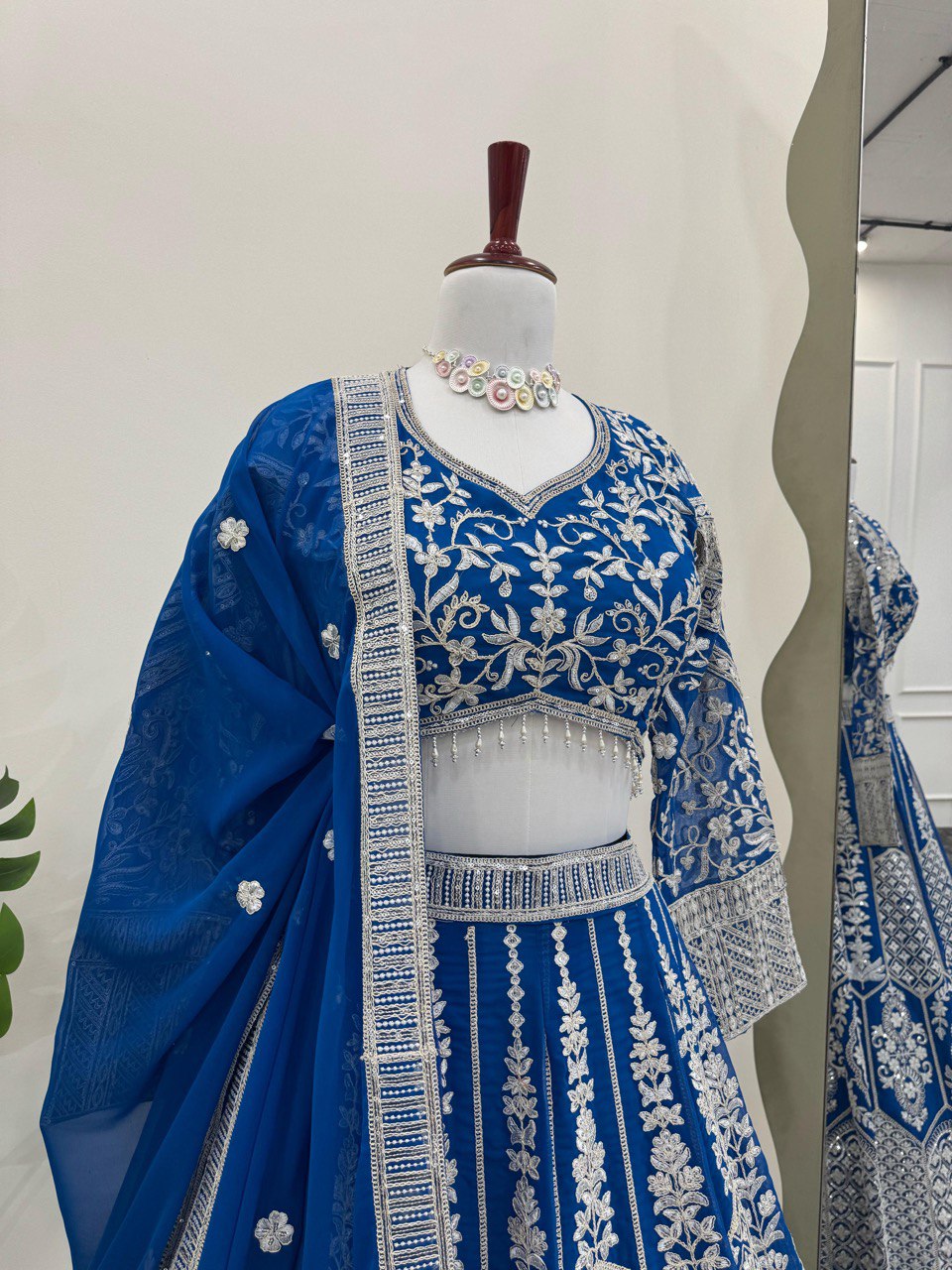 Teal Blue Stunning Faux Georgette Semi-Stitched Lehenga Choli Set with Cording Dori & Sequin Work ClothsVilla